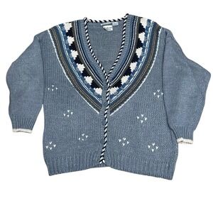 VTG BACKROAD‎ BLUES Hand Knitted Chunky Knit Button Front Cardigan Size 22W